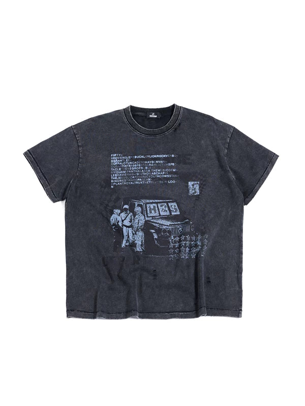 Washed Distressed Graphic T-Shirt 1