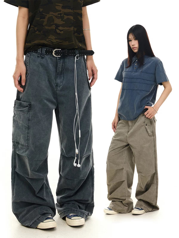 Washed Distressed Loose Straight Leg Cargo Pants 2