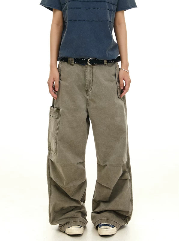Washed Distressed Loose Straight Leg Cargo Pants 3