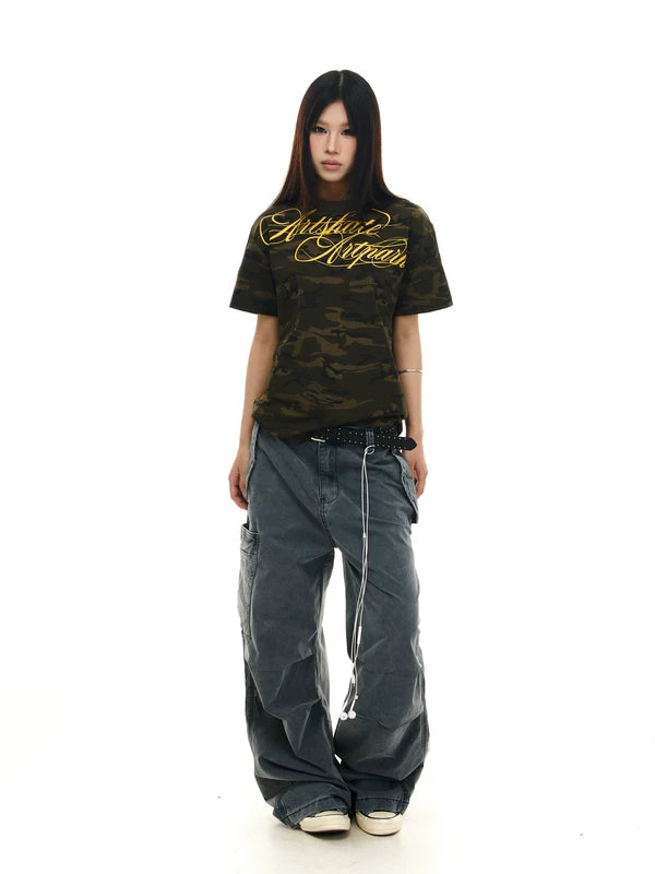 Washed Distressed Loose Straight Leg Cargo Pants 4