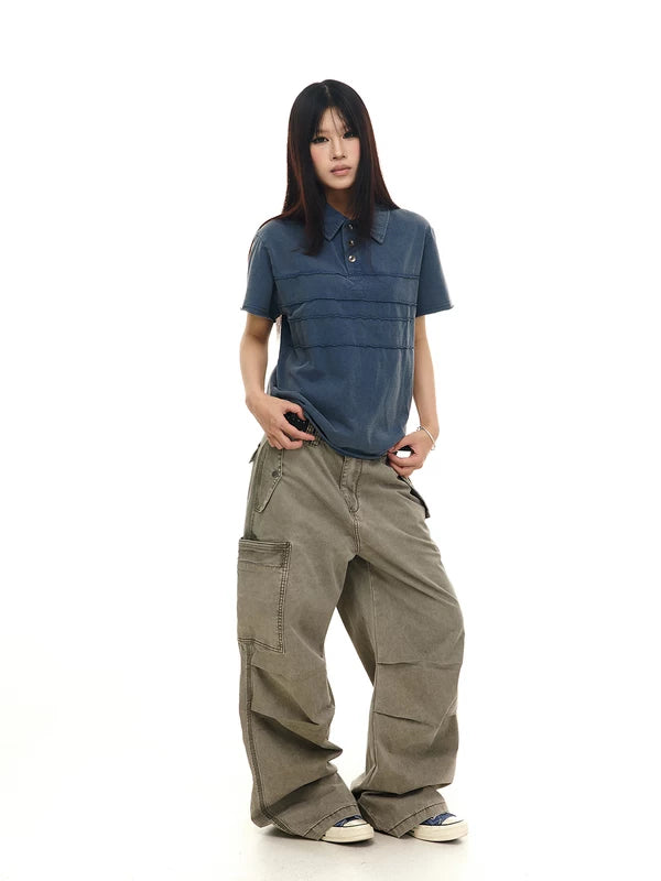 Washed Distressed Loose Straight Leg Cargo Pants 5