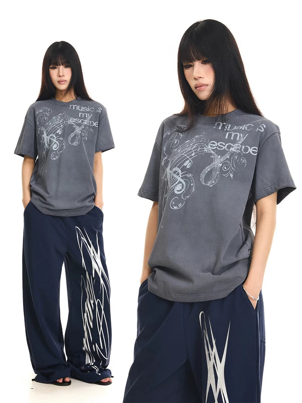 Washed Distressed Music Graphic T-Shirt 1
