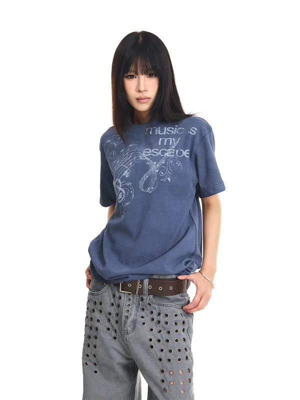 ,6247644830656,6247644830657,6247644830658,6247644830659, Washed Distressed Music Graphic T-Shirt