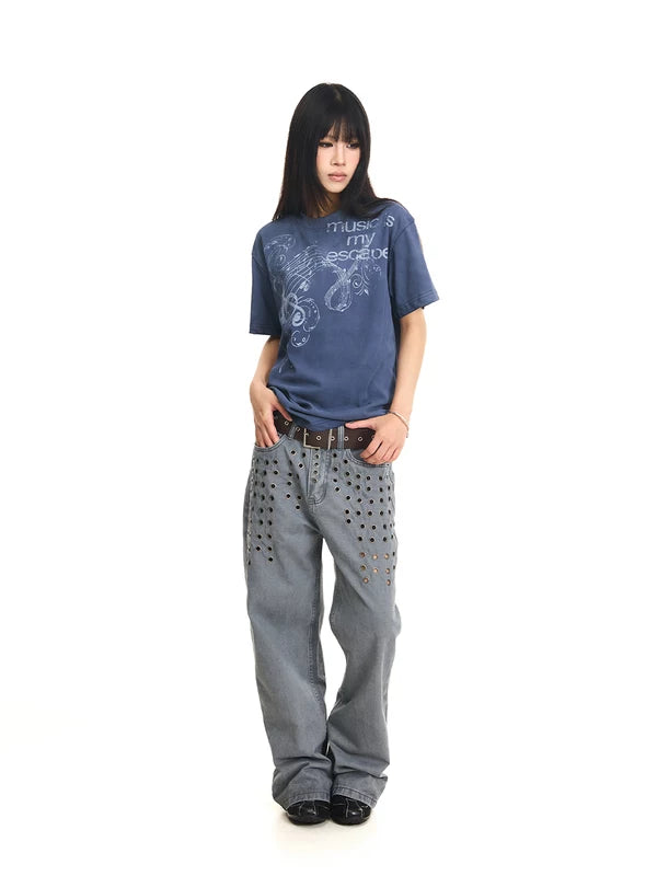 Washed Distressed Music Graphic T-Shirt 4