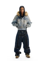 Washed Distressed Oversized Denim Jacket 1