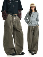 Washed Distressed Wide Leg Button Fly Jeans 1