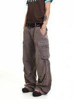 Washed Distressed Wide-Leg Cargo Pants 1
