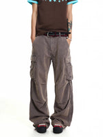 Washed Distressed Wide-Leg Cargo Pants 2