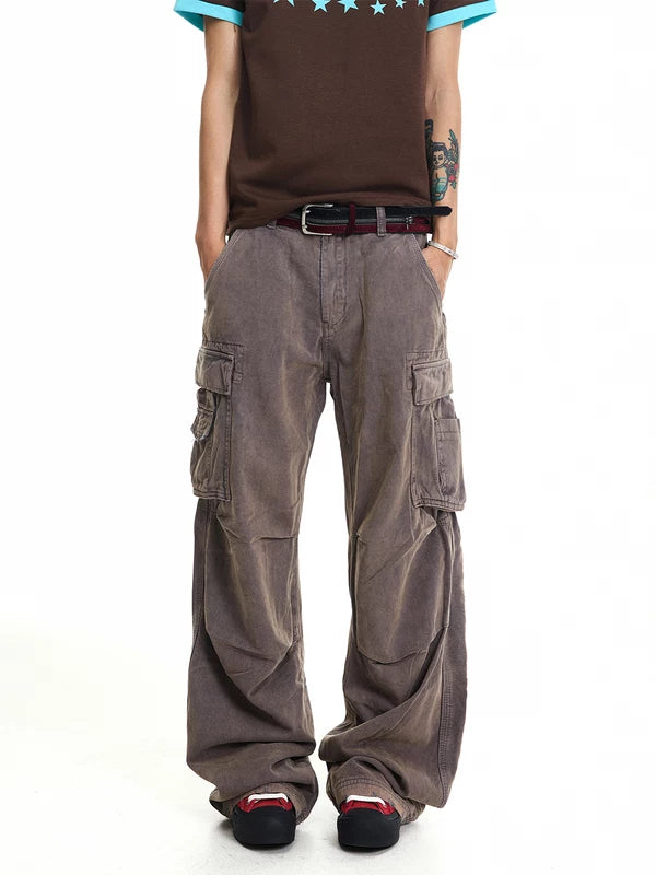 Washed Distressed Wide-Leg Cargo Pants 2