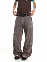 ,6079931305876,6079931305877,6079931305878,6079931305879, Washed Distressed Wide-Leg Cargo Pants