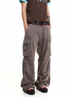 Washed Distressed Wide-Leg Cargo Pants 4