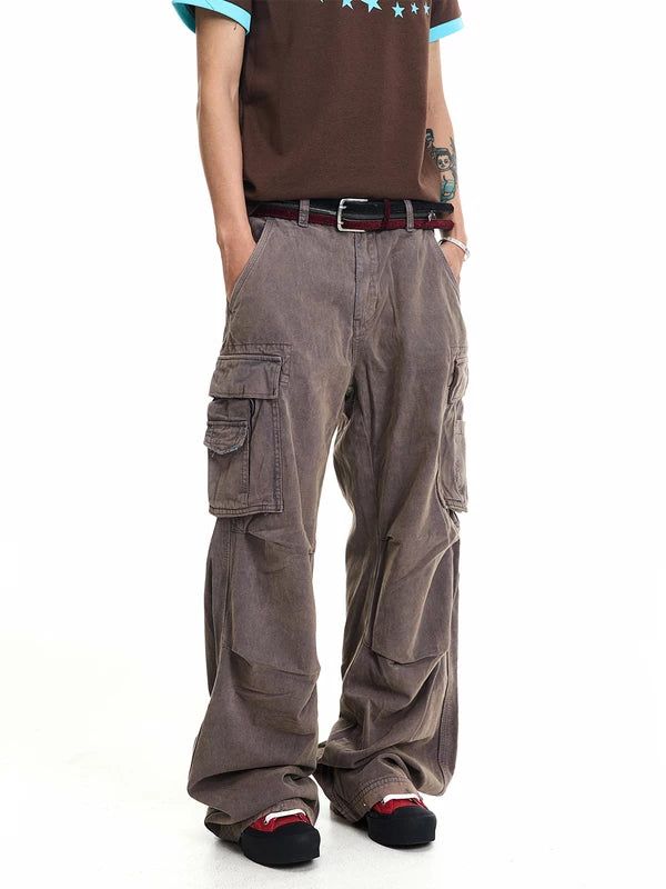 Washed Distressed Wide-Leg Cargo Pants 4