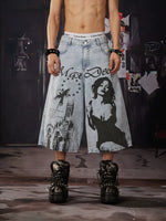 Washed Distressed Wide-Leg Cropped Jeans 1