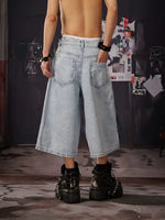 Washed Distressed Wide-Leg Cropped Jeans 4