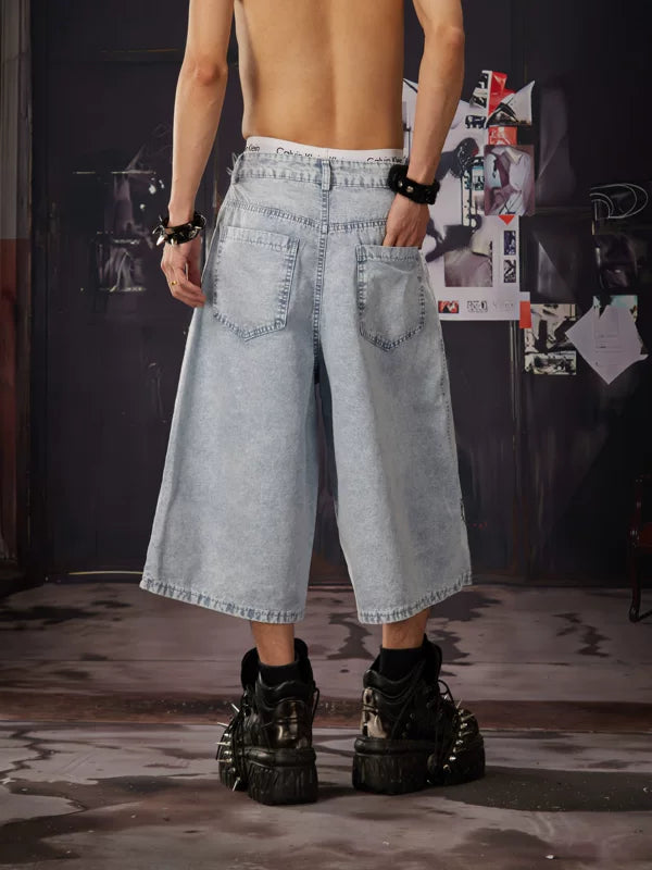 Washed Distressed Wide-Leg Cropped Jeans 4