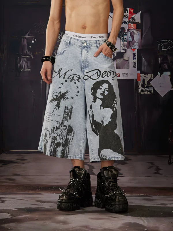 Washed Distressed Wide-Leg Cropped Jeans 5