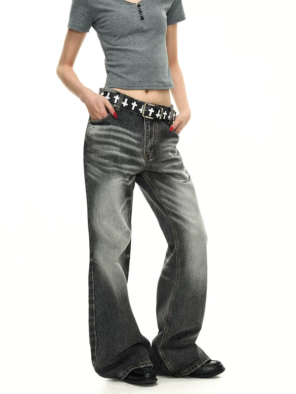 Washed Distressed Wide Leg Denim Pants 2