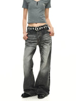 Washed Distressed Wide Leg Denim Pants 4