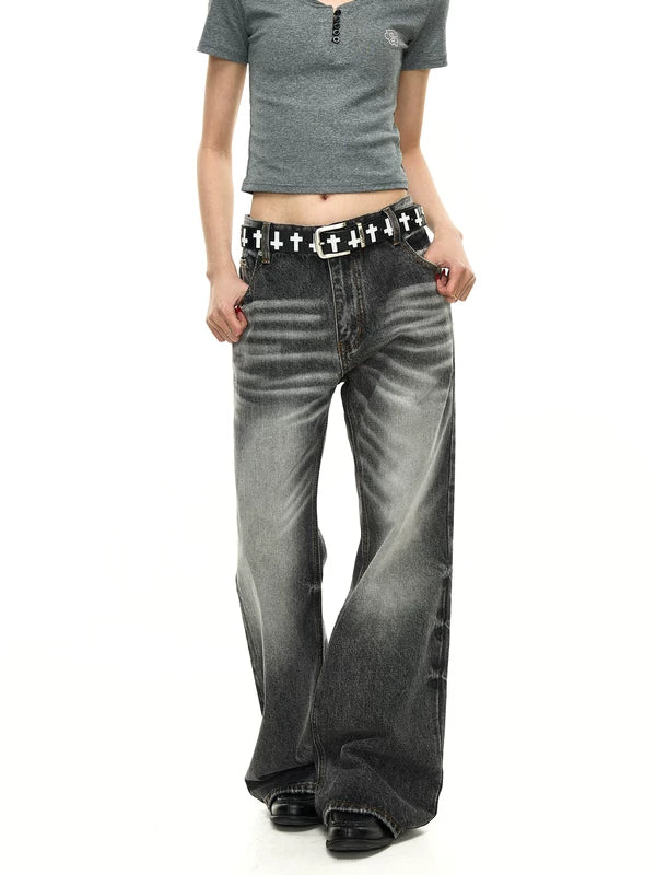 Washed Distressed Wide Leg Denim Pants 5