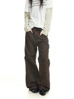 Washed Distressed Wide-Leg Zipper Pocket Pants 1