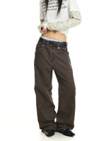 Washed Distressed Wide-Leg Zipper Pocket Pants 2