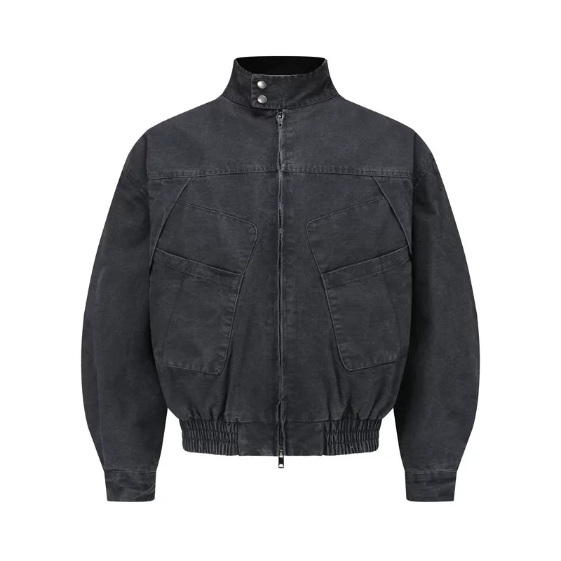 6202093543748,6202093543749,6202093543750,6202093543751, Washed Distressed Workwear Stand Collar Jacket