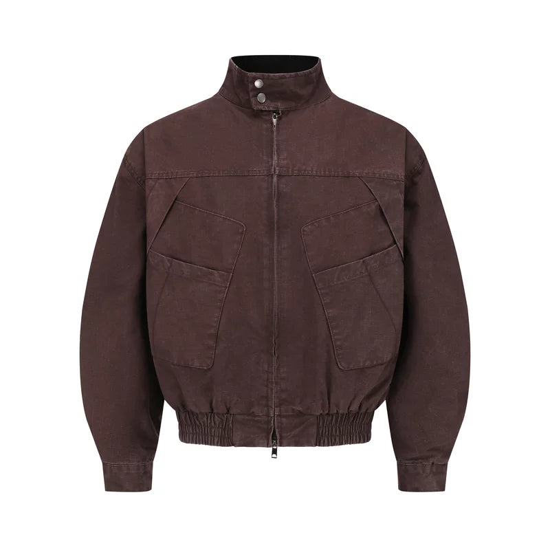 6202093543752,6202093543753,6202093543754,6202093543755, Washed Distressed Workwear Stand Collar Jacket