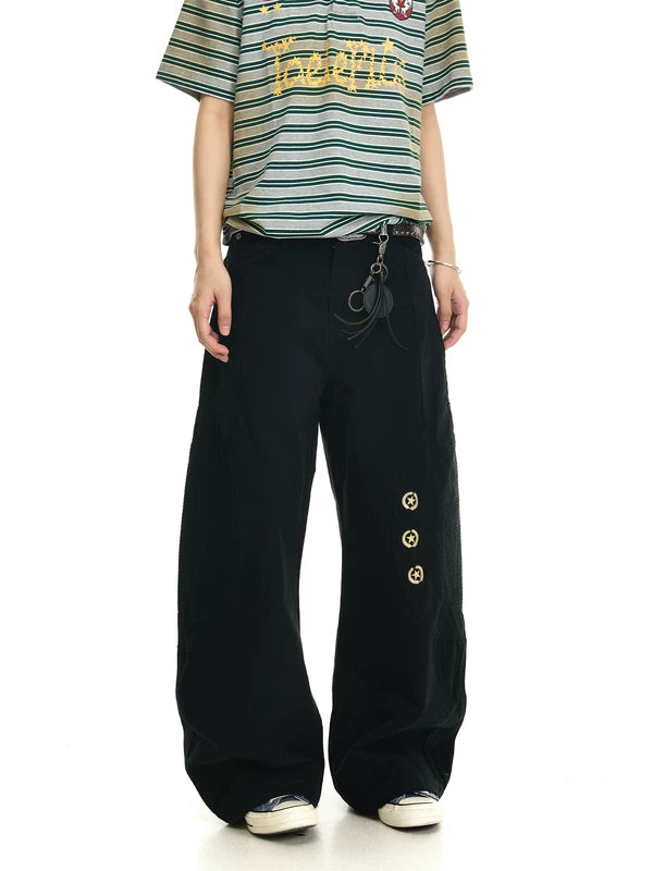Washed Embroidered Baggy Wide-Leg Pants 2