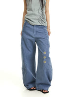 Washed Embroidered Baggy Wide-Leg Pants 3