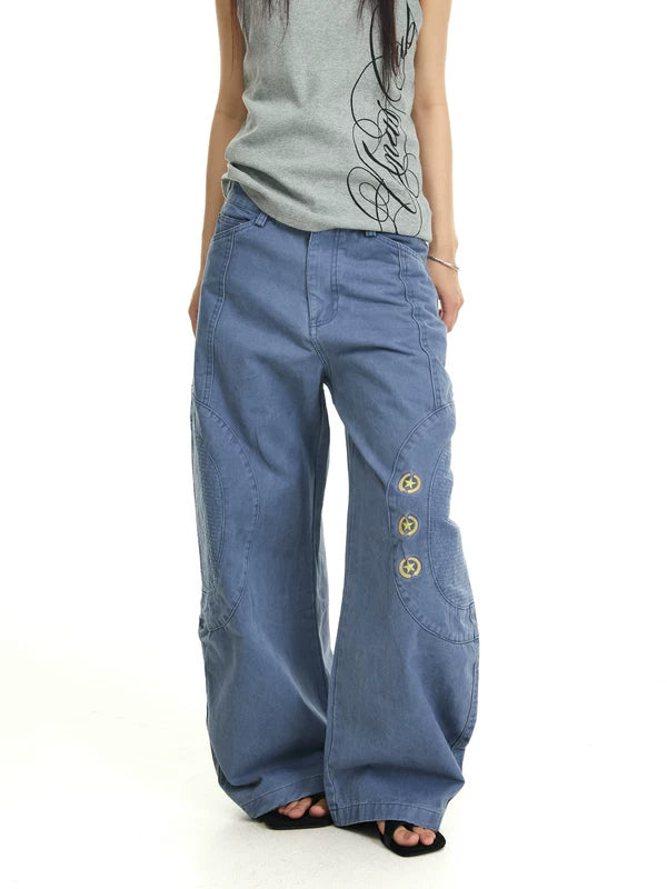 Washed Embroidered Baggy Wide-Leg Pants 3