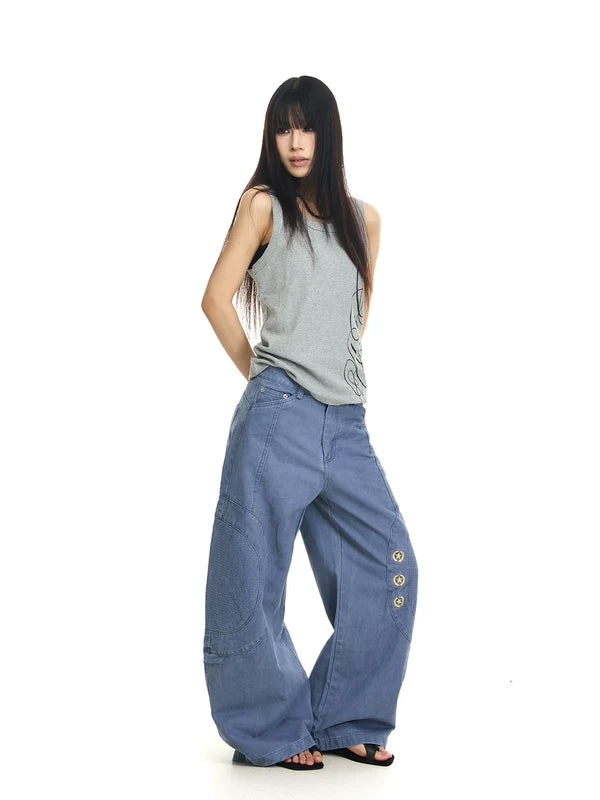 Washed Embroidered Baggy Wide-Leg Pants 5