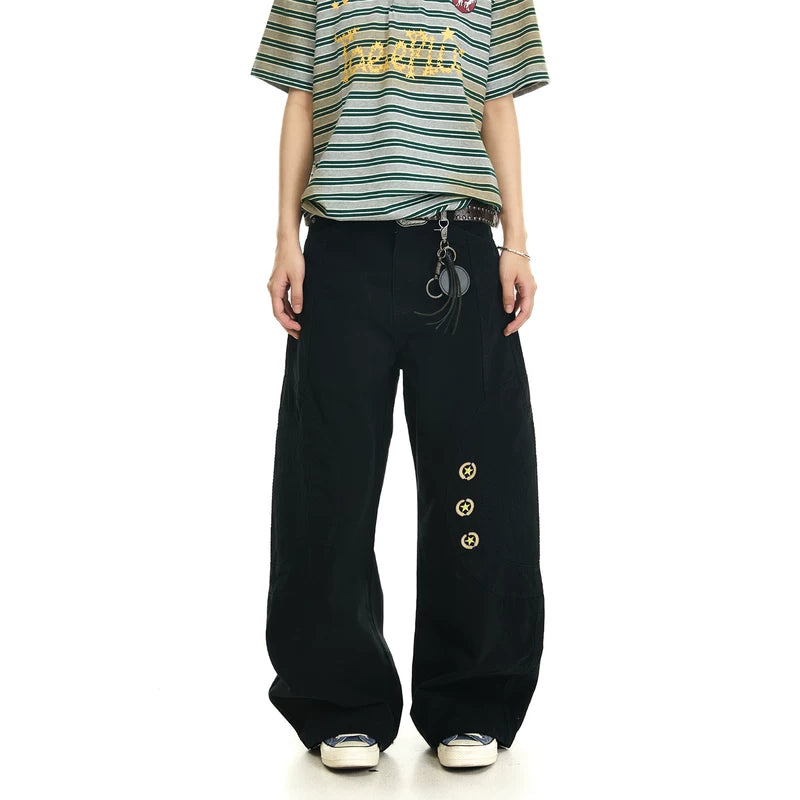 6262872663565,6262872663566,6262872663567,6262872663568,6262872663569, Washed Embroidered Baggy Wide-Leg Pants