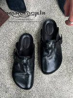 Washed Horseskin Closed-Toe Mule Slippers 1