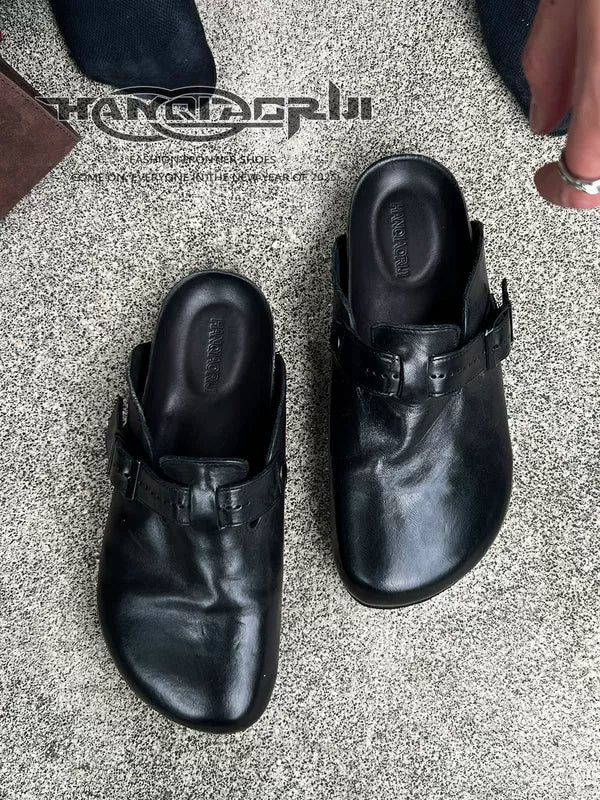 Washed Horseskin Closed-Toe Mule Slippers 1