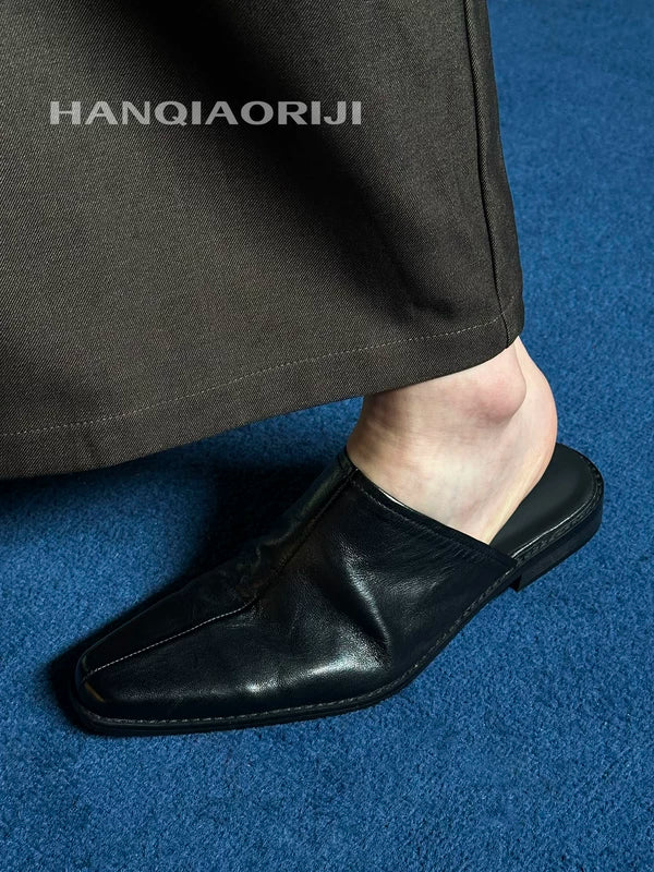 Washed Horseskin Pointed Toe Slip-on Mules 2