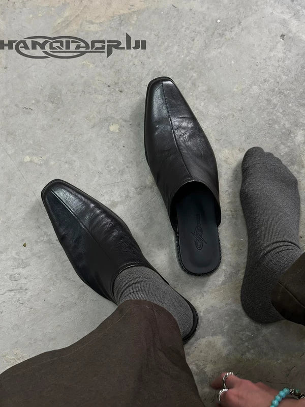 Washed Horseskin Pointed Toe Slip-on Mules 4