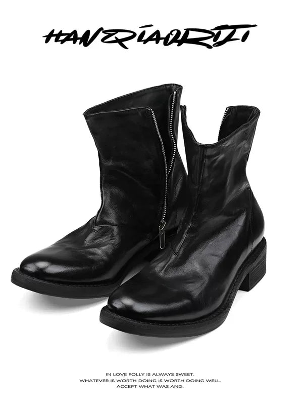Washed Horseskin Pointed Toe Zipper Boots 1