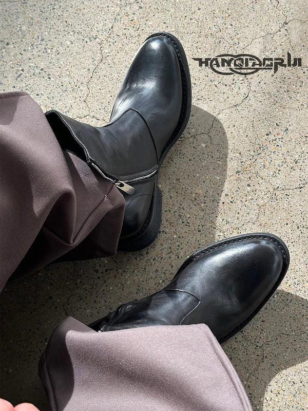 Washed Horseskin Pointed Toe Zipper Boots 4
