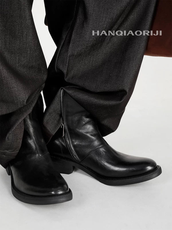 Washed Horseskin Pointed Toe Zipper Boots 5