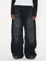Washed Ink Splatter Patchwork Wide Leg Pants 1