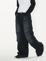 Washed Ink Splatter Patchwork Wide Leg Pants 3