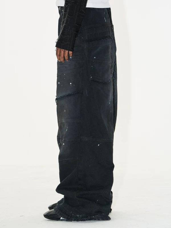 Washed Ink Splatter Patchwork Wide Leg Pants 4