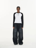 Washed Ink Splatter Patchwork Wide Leg Pants 5