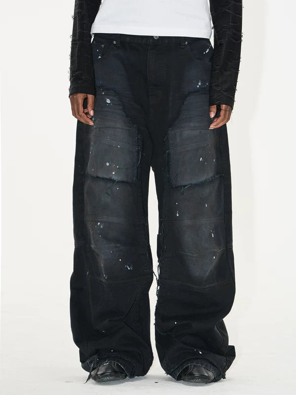 5794820868799,5794820868800,5794820868801,5794820868802, Washed Ink Splatter Patchwork Wide Leg Pants