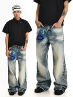 Washed Loose Straight Jeans 1