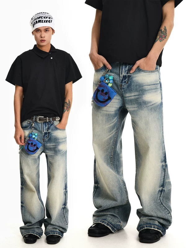 Washed Loose Straight Jeans 1