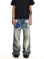 Washed Loose Straight Jeans 2