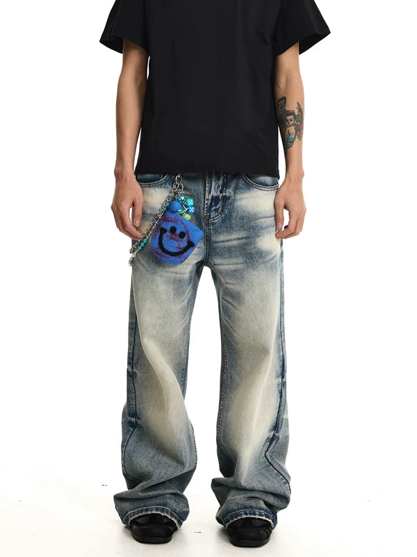 Washed Loose Straight Jeans 2