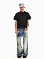 Washed Loose Straight Jeans 4