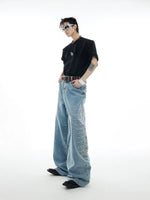 Washed Rivet Detail Wide Leg Jeans 4